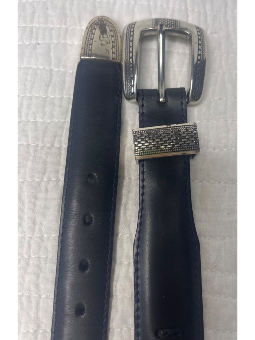 Oynx Brighton Salina Taper Belt Men 42 Black Silver Tone Hardware Braided Leathe - Picture 3 of 7